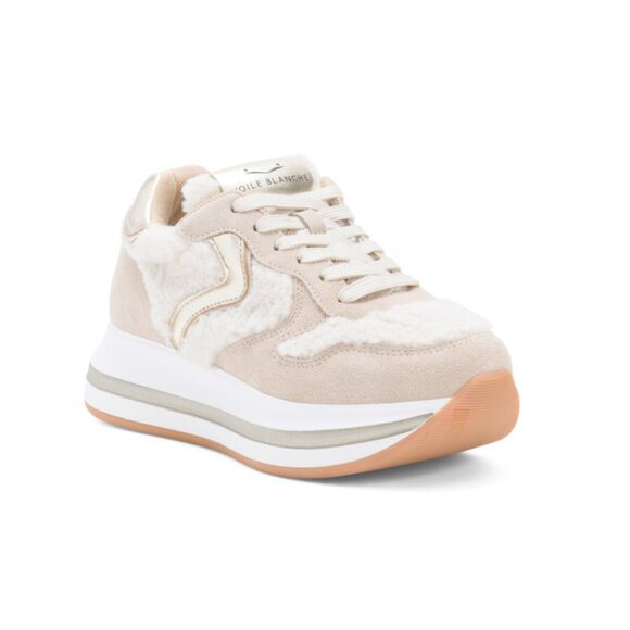 VOILE BLANCHE Beige Made In Italy Suede Merry Curly Sneakers - Picture 1 of 2